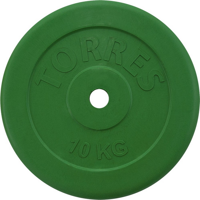 Диск обрезиненный Torres 10 кг PL504110, D25 мм, зеленый 700_700