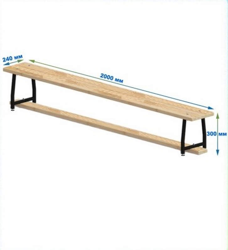 Скамейка гимнастическая 2000мм (щит.сосна) ножки метал с РО Dinamika 727_800