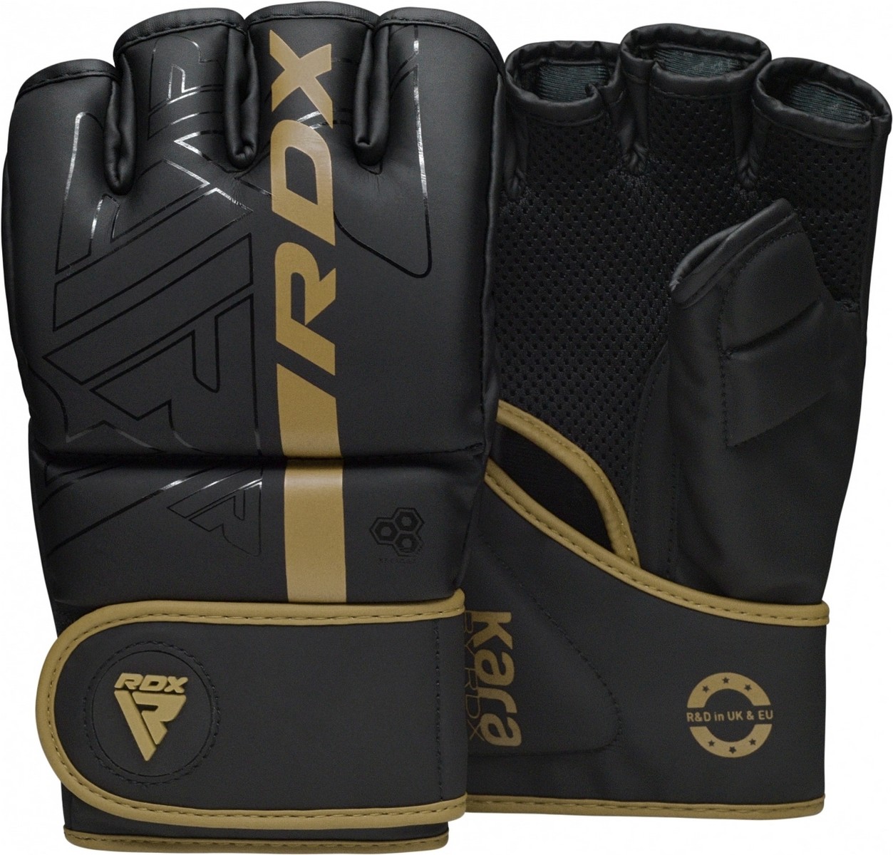 Перчатки тренировочные RDX Grappling F6 GGR-F6MGL черный\золотой матовый 1253_1200